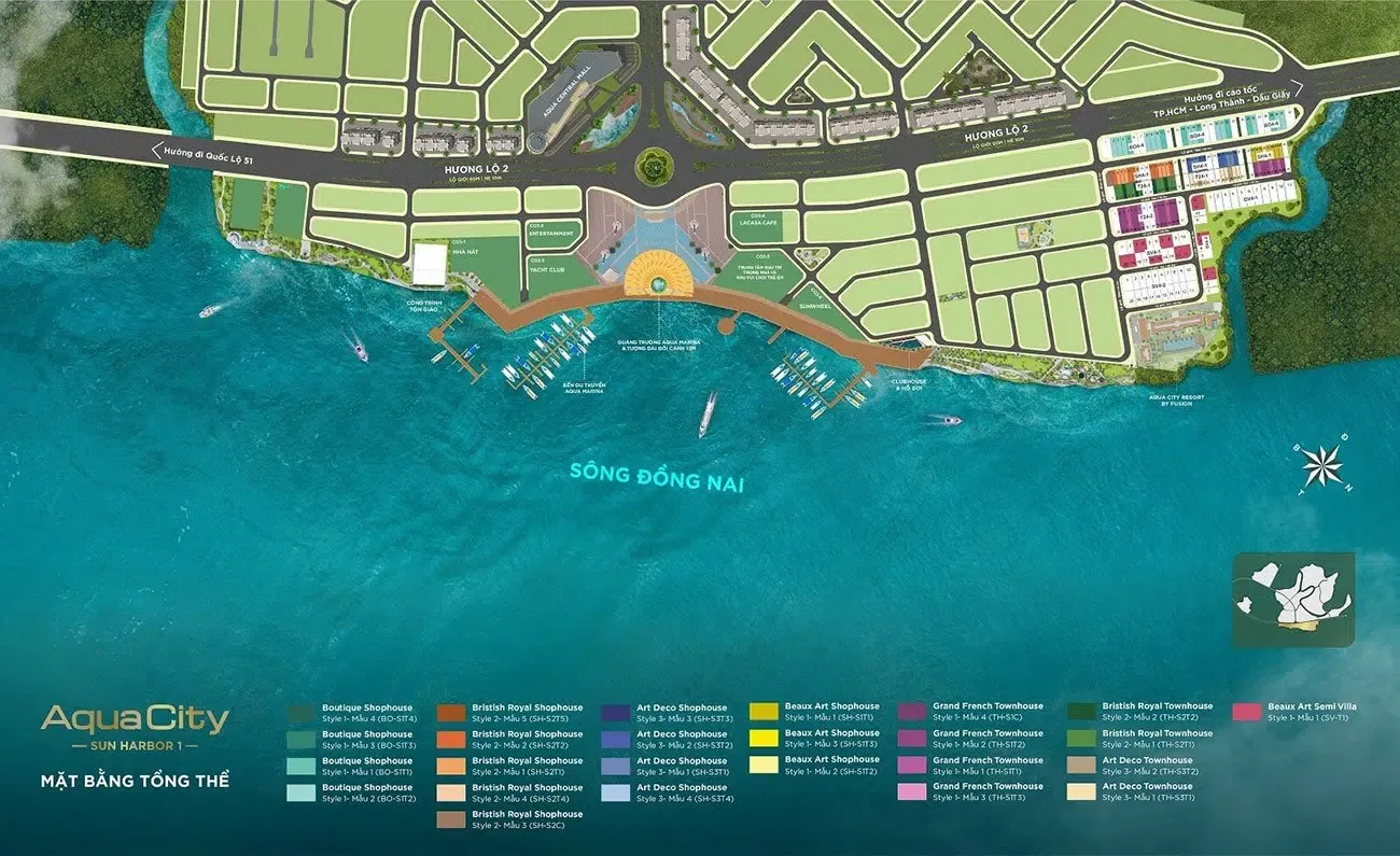 Mặt bằng tổng thể phân khu Sun Harbor 1 Aqua City